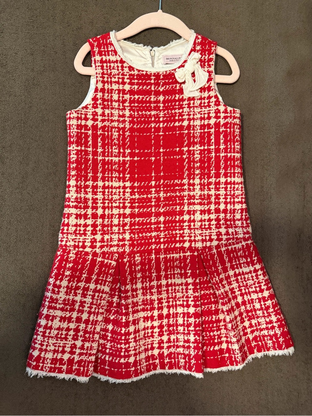 MonnaLisa Red & Cream Plaid Knit Sleeveless Dress